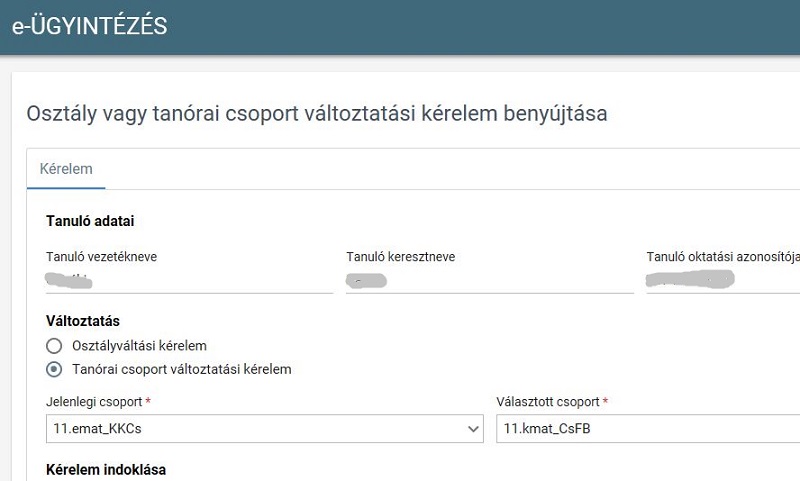 Csoportváltási kérelem minta