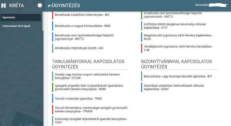 e-ügyintézés kezdőlap