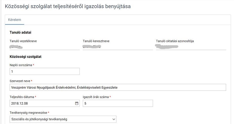 Közösségi szolgálat igazolása minta