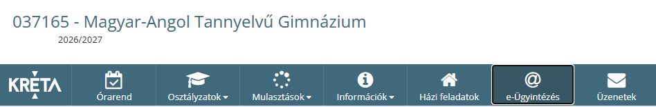 KRÉTA menü – e-Ügyintézés menüpont