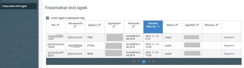 Indítható ügyek listája